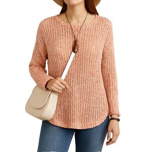 Talbots Womens Open Weave Cotton Sweater L Peach Orange Lightweight Knit Top